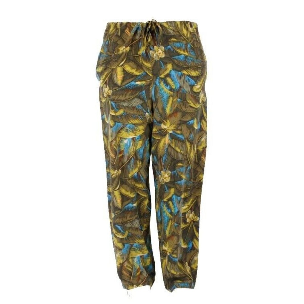 Company $112 Sz L x 30 Olive Aqua Tropical Elastic Pockets Silk Pant